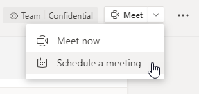 Screenshot showing the Schedule a meeting option in Teams